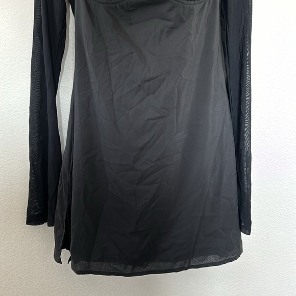 Princess Polly Dyer Black Long Sheer Sleeve Tie Neck Mini Dress - Picture 6 of 13